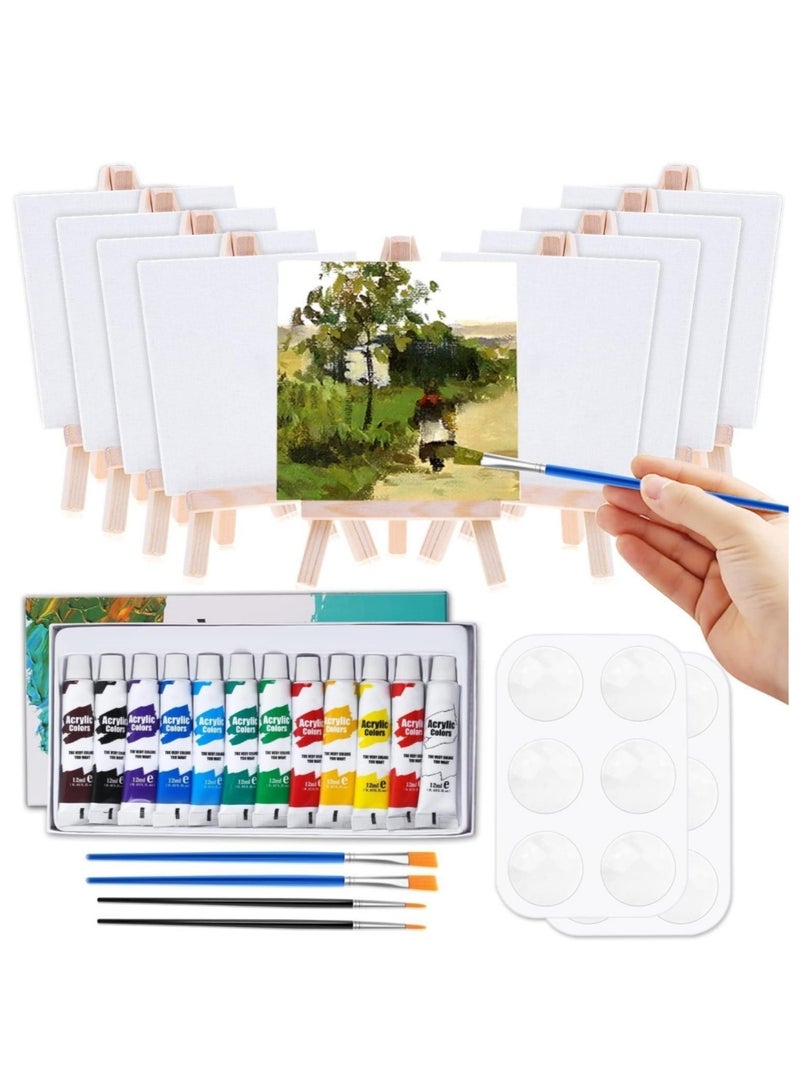 Coolchic Mini Canvas and Easel for Painting,Canvas Painting Set Includes 4x4 Inches Primed Canvas, Mini Easel, Watercolor Paints, Paintbrushes and Palette for Paint Art Party Supplies - Image 1